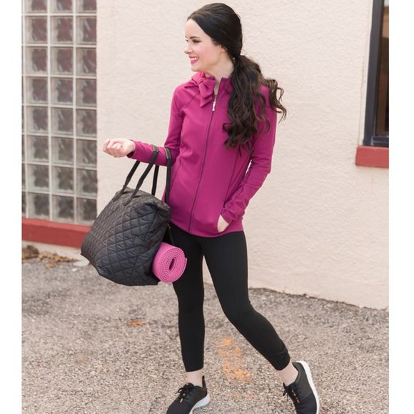 KATE SPADE x BEYOND YOGA Zinfandel Neck Bow Front Zip Jacket sz S Women's Yoga - Picture 14 of 16